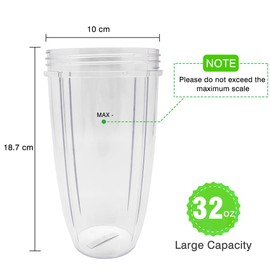32oz Juicer Cups Compatible with NutriBullet 600W/ 900W Blender, Clear Mugs Replacement Parts Accessories, Cup for Nutri Bullet 600 Series and 900 Series Mixer (2 Pack)