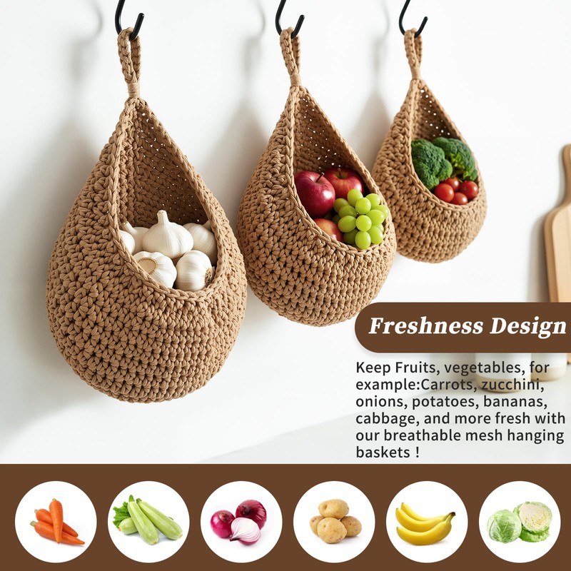 3 Pack Teardrop Woven Hanging Basket Wall Basket Cotton 3
