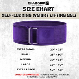BEAR GRIP - Self-Locking Weight Lifting Belt, Premium Weightlifting Belt for Crossfit, Power Lifting, Bodybuilding, Lifting Belt for Men and Women, Workout Belt for Liftin (Purple, L)