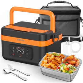 AERKINE Electric Lunch Box For Adults - Rechargeable 75W Self-Heating Food Warmer with 1.5L Stainless Steel Container, Heated Lunch Box For Office, Picnic, Car & Outdoor Use(Orange)
