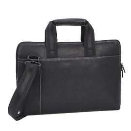 RIVACASE 8920 (Faux Leather) Black Ultra Slim Faux Leather Business Notebook Bag with Anti-Shock Padding, black