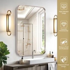 Umzodo 16x20 inch Brushed Nickel Bathroom Mirror for Wall, Rounded Rectangle Mirror with Metal Frame Hanging for Bathroom Entryway Vanity,Living Room,Bedroom,Vertical or Horizontal