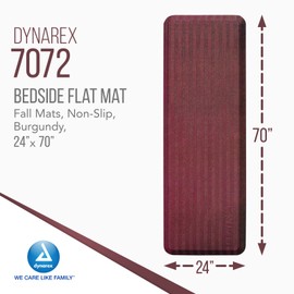Dynarex FLATMat Fall Mats for Elderly Patients - Beveled Edge for Wheelchair Accessibility - Non-Slip Senior Fall Prevention Pad for Protection (24" x 70" x 0.75", Burgundy)
