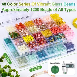 XSEINO About 1200PCS 8mm Glass Beads Bracelet Making Kit，48 Assorted Yellow and Green Series Colorful Crystal Beads for Bracelet and Jewelry Making and DIY Crafts,Friendship Bracelets