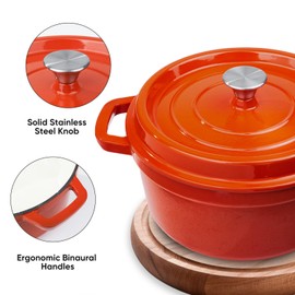 Fijinhom 6.5 Quart Enameled Cast Iron Dutch Oven Pot with Lid, Dual Handle for Bread Baking, Pre-Seasoned Cookware, Heavy-Duty, Oven Safe up to 500° F, Non-stick & Applicable All Cookings, Orange