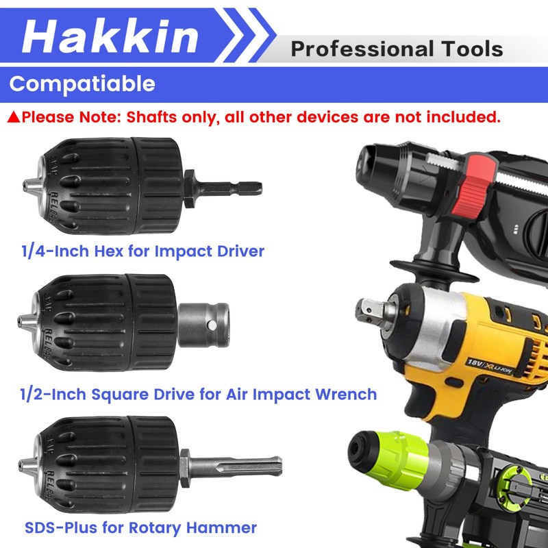 Hakkin 2-13mm Keyless Drill Chuck Adapter, 1/2-20Unf Drill Chuck with
