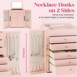 Dajasan Jewelry Box for Girls Women, 6-Tier Large Jewelry Organizer Box, Jewelry Storage Organizer, Jewelry Gift Box for Christmas, Valentine's Day, Birthday, Mother's Day (Pink)