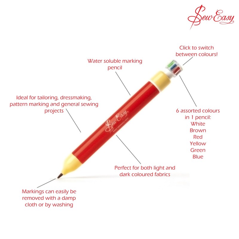 Sew Easy Wash Out Pencil – Retractable 6 Colour Water