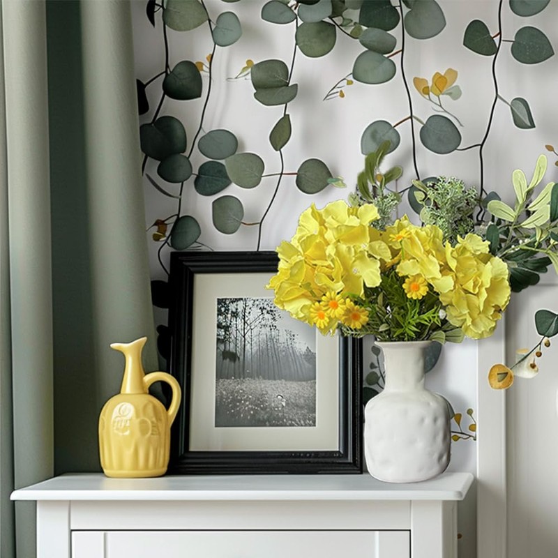 HappyFiller Yellow Hydrangea Artificial Flowers with Vase,Fake Flowers,Flores Artificiales para