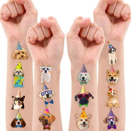 8 Sheets (96PCS) Dog Tattoos Temporary Puppy Themed Birthday Party Supplies Decorations Favors Stickers For Kids Girls Boys Gifts Classroom School Prizes Rewards