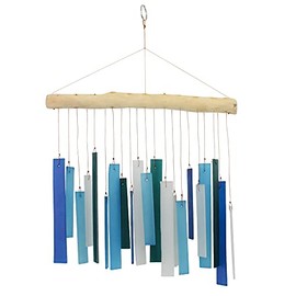 Cohasset Rectangles Tumbled Glass Wind Chime - Blue Variety - Suncatcher, Garden Art, Mobile