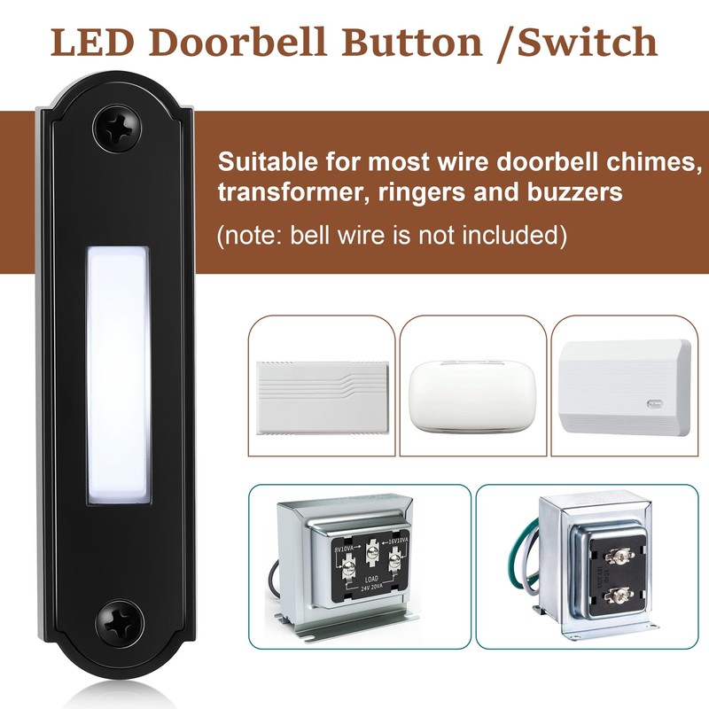 Metal Lighted Doorbell Button, Heavy Duty Metal Wired Door Bell