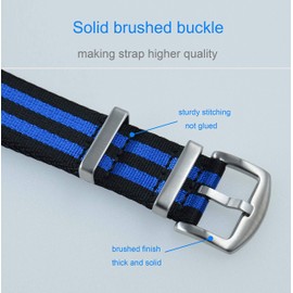 MZBUTIQ 22mm Black/Blue Seat Belt Watch Strap One Piece Nylon Watch Band Replacement Brushed Buckle