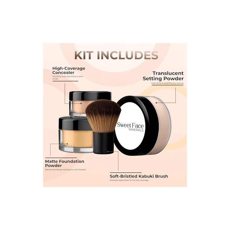 Sweet Face Minerals 4 Pc Full Size Kit with Kabuki