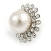 Statement Crystal Faux Pearl Floral Clip On Earrings In Silver