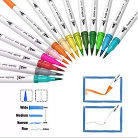 NAYA Felt Tip Pens Colouring Markers 100 Watercolour Marker Pen, Double Tip Art Fine Brush Markers for Adult Students, DIY Card Making, Photo Album Colouring Books Craft Doodling. (100 Pack)