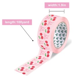Whaline Cherry Bow Packing Tape 100 Yard Pink Coquette Sticky Wrapping Tape Waterproof Shipping Tape for Small Business DIY Crafts Box Supplies