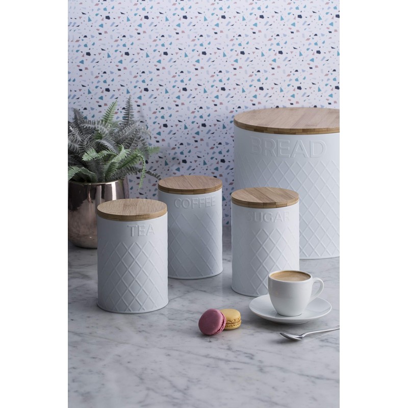 Typhoon Living Embossed Round, Stainless-Steel, White Bread Bin, 25 x