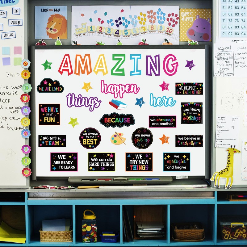 JarThenaAMCS Motivational Bulletin Board Decoration Amazing Things Happen Here Paper