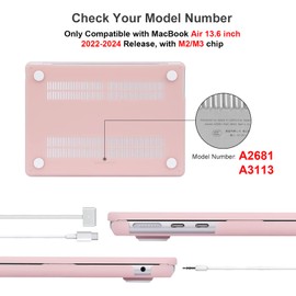 EooCoo Case Compatible with MacBook Air 13.6 Inch M2 A2681 with Touch ID, 2022 Release, Ultra-Thin Matte Surface, Hard Shell Protective Case, Pink