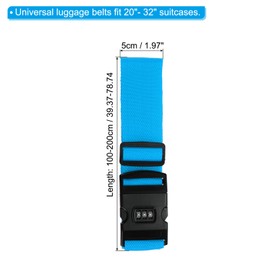 PATIKIL Luggage Straps, Suitcase Straps Adjustable Luggage Belts Strap with Combination Lock for Luggage Suitcases Travel, Light Blue