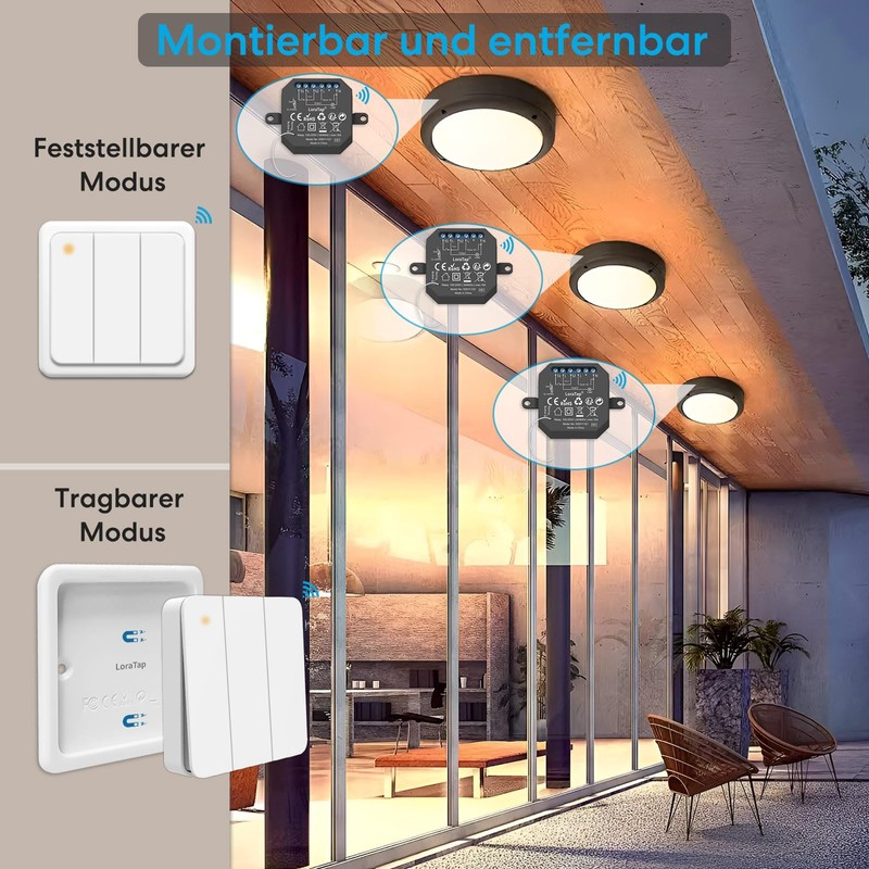 LoraTap Wireless Switch Set Wireless Receiver with Wireless Wall Switch