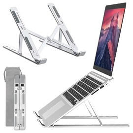 Laptop Stand, Foldable, Laptop, Tablet Stand, Portable, 6 Adjustable Angles, Aluminum Alloy, Lightweight, Storage Pouch Included