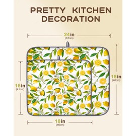 Slohif Dish Drying Mat for Kitchen Counter Coffee Bar Mat for Countertops Absorbent Microfiber Dishe Rack Drainer Mat Large Dish Drying Pad for Coffee Quick Dry Mat Foldable Accessories Lemon L