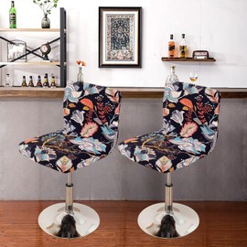 FUANGUI Bar Stool Covers Set of 2, Stretch Bar Stool Chair Cover Slipcovers, Floral Print Counter Stool Bar Chair Covers for Kitchen Pub Dining Room (Floral Blue)