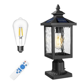 Solar Post Lights Outdoor, 17" Dusk to Dawn Lamp Posts Outdoor Lighting, Aluminum Glass Light Posts for Outside Driveway Garden, with Remote Control, 4FYX88P SL BK SW