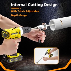 Internal/Inside PVC-ABS Pipe Cutter Tool for Drill,with Handle and 3 Diamond Grit Cutting Wheel,7-Inch Adjustable Cutting Depth,Pvc Pipe Inside Cutter Set with 1/4 Hex Shank Internal Plastic