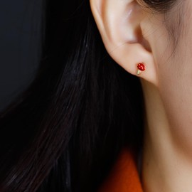 Cute Red Mushroom Enamel 925 Sterling Silver Cartilage Tragus Small Stud Earrings for Women Girls Dainty Minimalist Tiny Mini Plant Piercing Post Pin Fashion Jewelry Gifts Daughter Her (Gold)