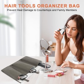 Suafrnut Hair Tools Organizer Bag Portable Hot Tools Holder Heat Resistant Storage Cover Pouch for Curling Iron, Flat Iron, Hair Straightener and Other Styling Tools, Travel Vanity Bathroom Supplies