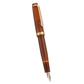 Jinhao 82 Acrylic Fountain Pen, Iridium Fine Nib with Ink Converter, Transparent Coffee Fluorescent Classic Design Smooth Writing Pen (Gold Trim)