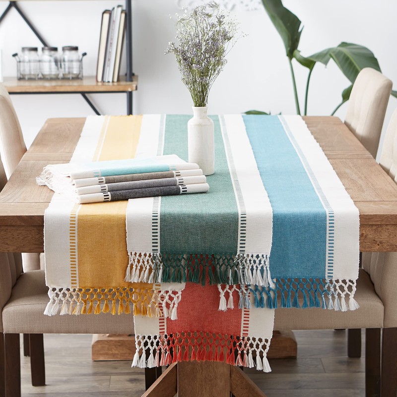 DII Dobby Stripe Woven Table Runner, 13x108, Black