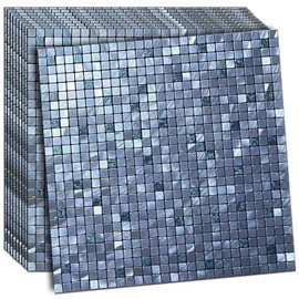 XUANINY 10-Piece Peel and Stick Backsplash for Kitchen Aluminum 3D Wall Sticker Panel Self-Adhesive Metal Mosaic Tile (11.41"x11.41" Light Blue)