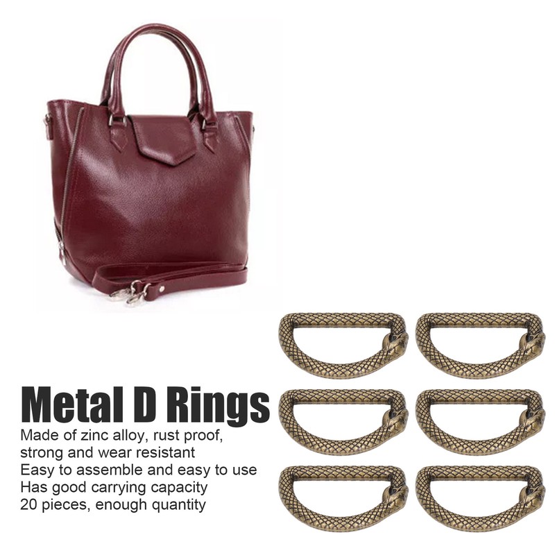 20Pcs Metal D Rings Snake Pattern Wear Resistant Metal Rings
