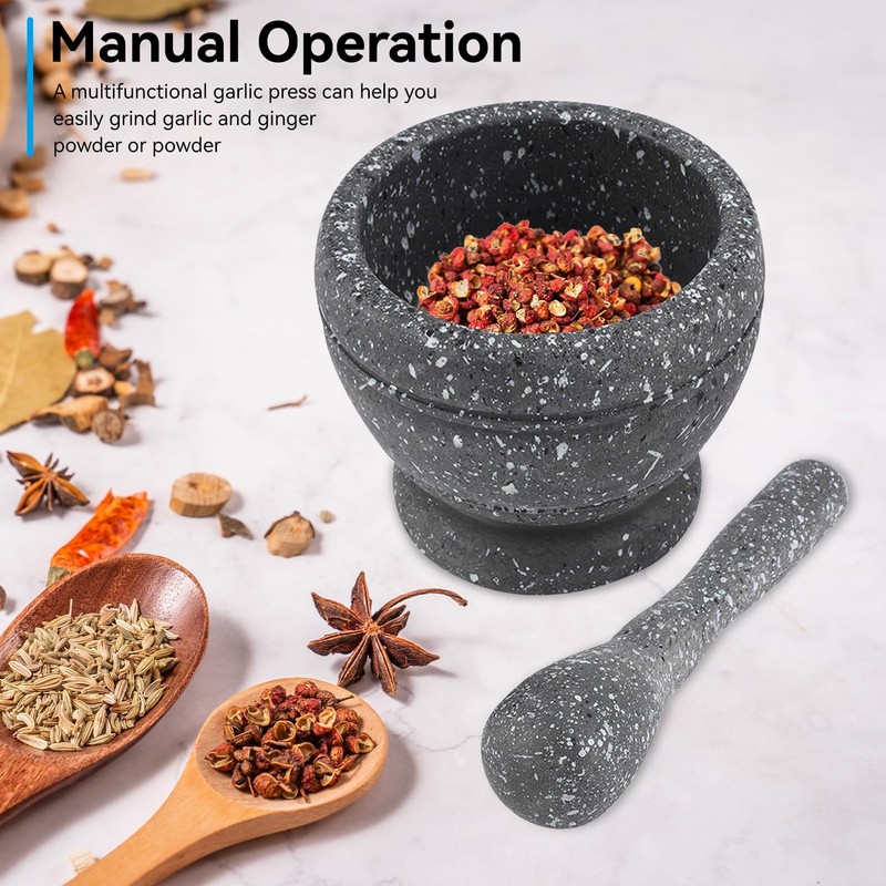 Mortar and Pestle, Grinding Bowl with Rod Hammer, Sauce, Garlic