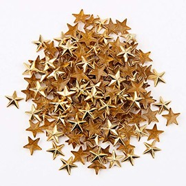 Beadsland Hotfix Iron On, Flat Back Stars Studs - 1/4" Flatback Glue on Studs 300pcs (Gold, 12x12mm)