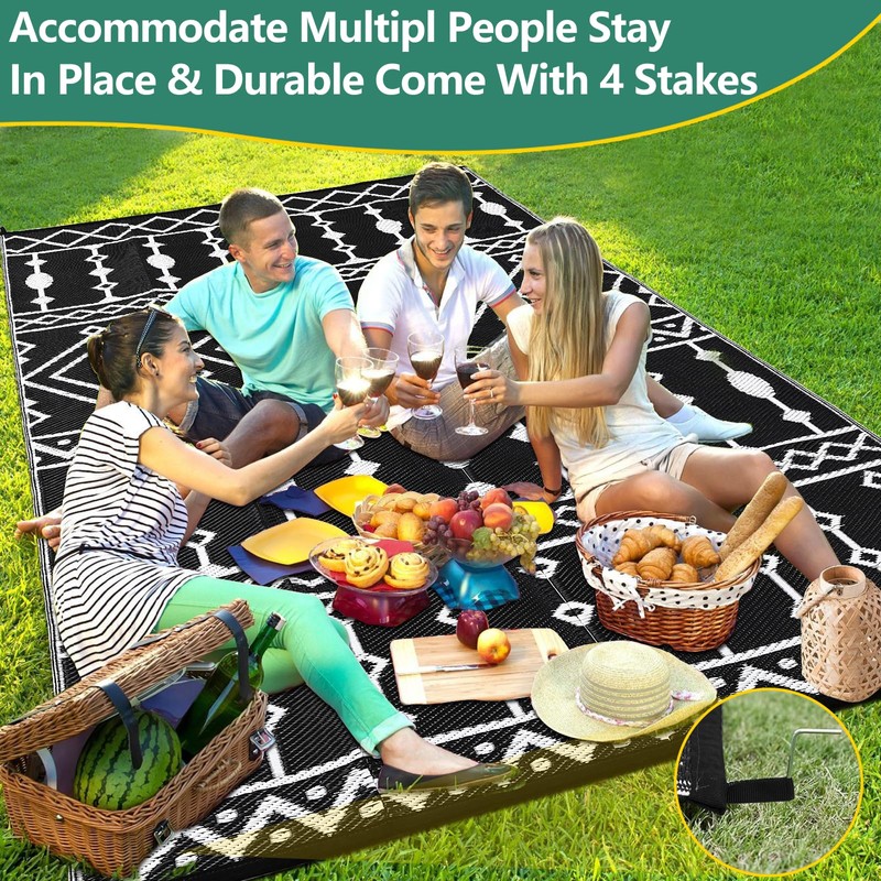 GarveeLife Outdoor Rug for Patio, 8x10FT Reversible Plastic Straw Rug,