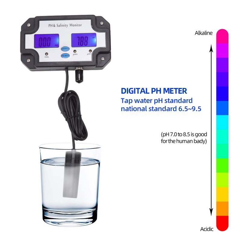 Digital Water Quality Meter PH Salt Content 2-in-1 Continuous Monitoring