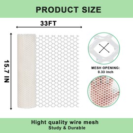vensovo Plastic Wire Mesh 16IN x 10FT Roll -White Chicken Wire Fencing for Poultry, Gardening Barrier, Balcony Guard for Cats and Dogs, Floral Craft Mesh with 20 Zip Ties