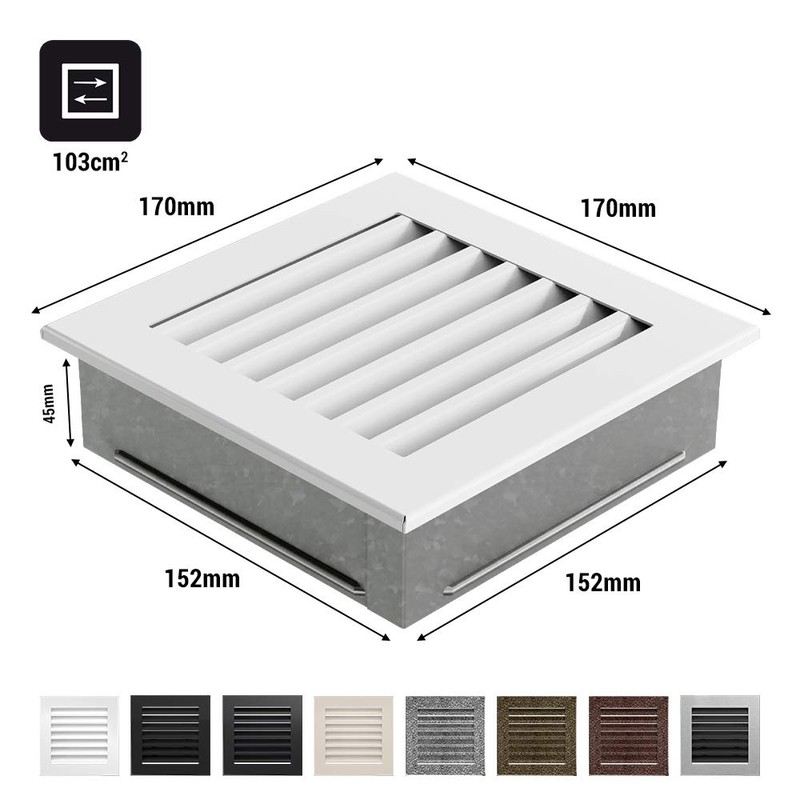 KRATKI ventilation grille fireplace grille FRESH 17cm x 17cm white