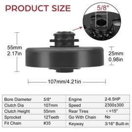 LotFancy Go Kart Clutch 5/8" Bore 12 Tooth, Centrifugal Clutch for 35 Chain, Up to 6.5 HP, Perfect for Go Kart, Mini Bike and Fun Kart Engine