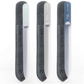 GERMANIKURE Czech Crystal Glass Nail File 3 Pack in Suede Leather Case - Professional Manicure & Pedicure Products for Smooth Easy Shaping of Natural Nails