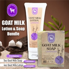 Honey Sweetie Acres Goat Milk Handmade Skincare Bundle – Lavender Lotion & Lavender Soap Bar for Luxurious Hydration, Gentle Cleansing, All-Natural Care