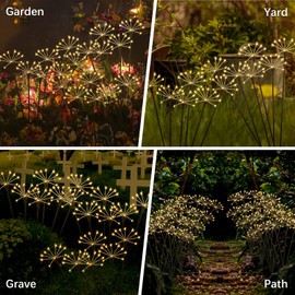 4 Pack Solar Christmas Lights Outdoor Twinkling Solar Firework Lights with 2 Model Waterproof Solar Lights for Outside Yard Pathway Garden Decor Gardening Christmas New Year Gifts, Warm White
