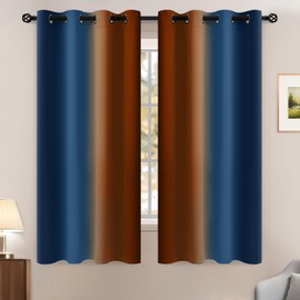 Yakamok Blackout Ombre Dark Blue and Burnt Orange Curtains-Gradient Room Darkening Curtain, Grommet Thermal Insulated Light Blocking Window Drapes Curtain for Living Room Bedroom,52 x 63 Inch,2 Panels