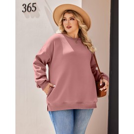 IN'VOLAND Plus Size Women's Sweatshirts Crew Neck Long Sleeve Shirts Casual Loose Slit 2025 Fall Clothes Pink