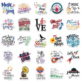 50Pcs Music Stickers, Motivational Positive Words Music Waterproof Vinyl Decals for Water Bottles Laptop Luggage Cup Computer Skateboard Decor for Kids Girls Teens Adults Music Lovers (Music)